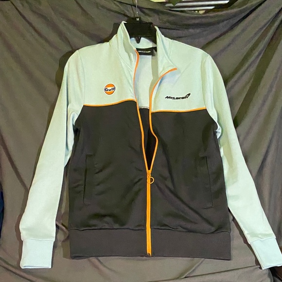 Women's Black and Blue Cardigan with Orange Accents - Picture 1 of 10